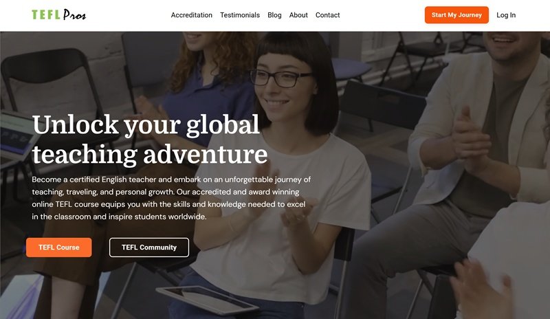 TEFL website screenshot showing online TEFL course details